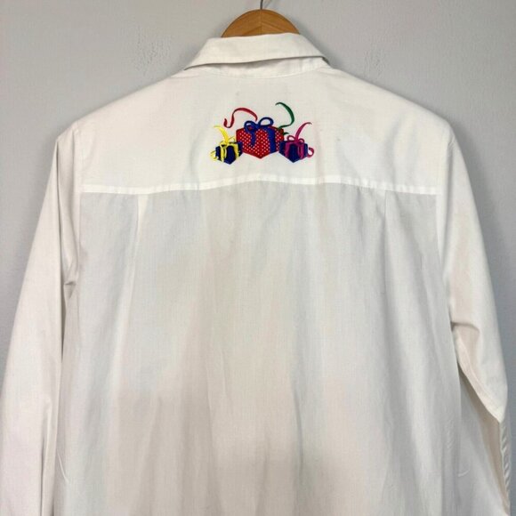 Karen Scott Holiday Scottie Presents Button Front Shirt White Size Petite Medium - Picture 4 of 16
